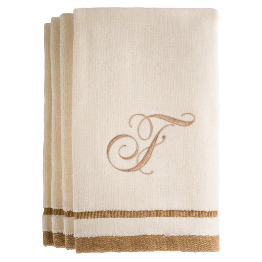 Set of 4 monogrammed towels - Initial F