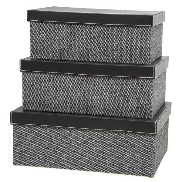 Storage Boxes set of 3, Herringbone Black