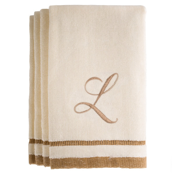 Set of 4 monogrammed towels - Initial L