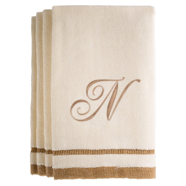 Set of 4 monogrammed towels - Initial N