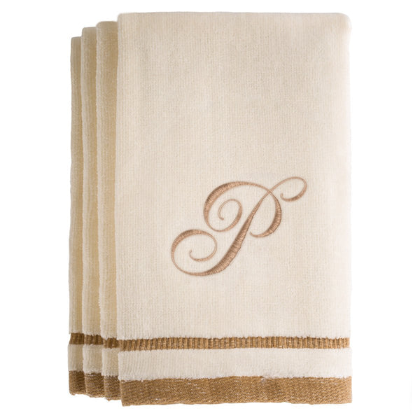 Set of 4 monogrammed towels - Initial P