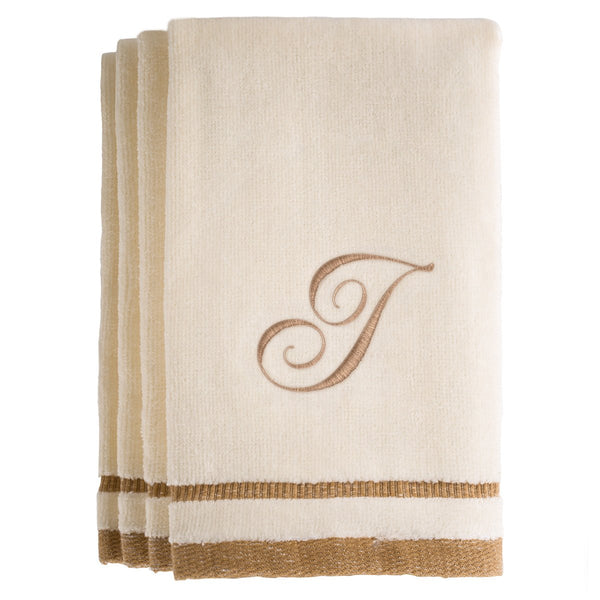 Set of 4 monogrammed towels - Initial I